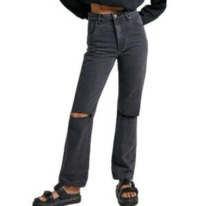 Rolla's High Rise Denim Distressed Charcoal Wash Straight Leg Jeans Black 28